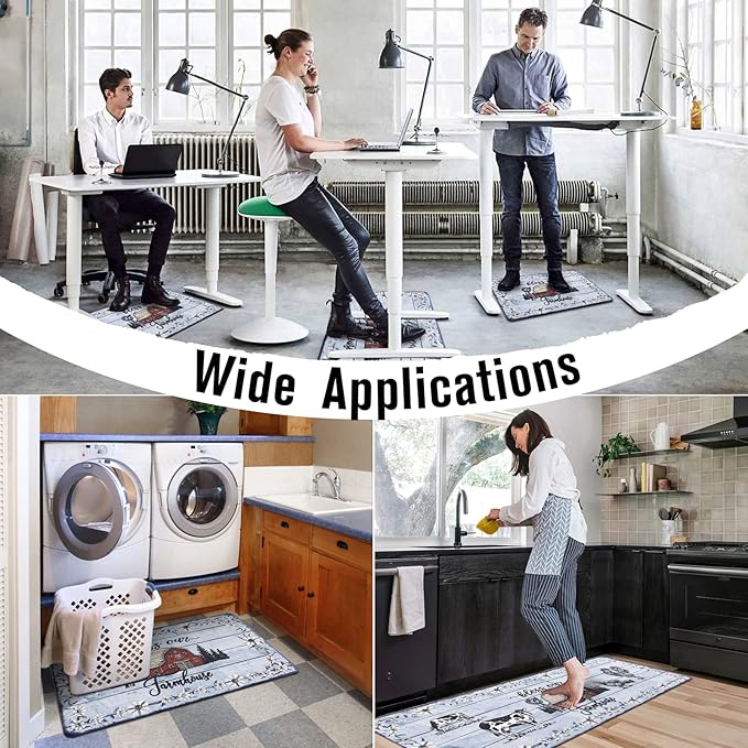 Carvapet Anti-Fatigue Kitchen Floor Mats 2 Piece Set - Cushioned PVC Ergonomic Kitchen Rugs and Mats, Waterproof Stain-Resistant Non-Skid Comfort Mat for Sink Laundry Office, 17"x27"+17"x47"