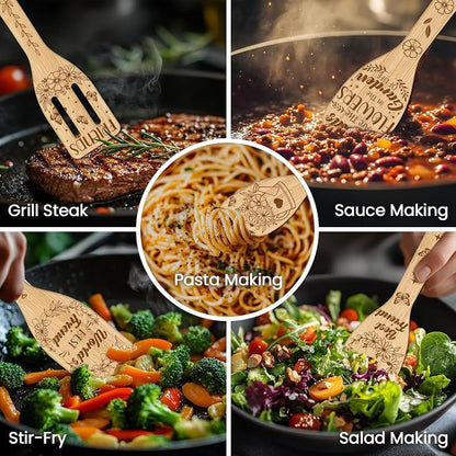 CUTHOLLOW 6PCS Best Friend Wooden Kitchen Cooking Utensil Set, 11.9in Non Toxic Bamboo Wood Spoon Set for Cooking, Best Housewarming Birthday Thanksgiving Christmas Gift for Women Mother