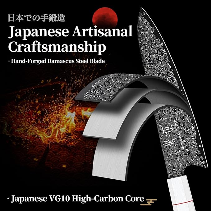DRGSKL Japanese Knife Set Damascus - VG10 Kitchen Knife Set 3 PCS for Fruit, Vegetables, Fish and Meat - Japanese G10 Handle - Gifts for Men and Women