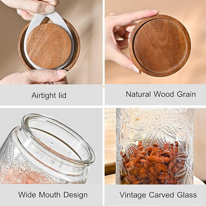 Adodeen 3-Pack 24oz Glass Jar With Airtight Lid,Kitchen Canisters For Countertop,Coffee Sugar Container Set,Pantry Glass Storage Containers For Flour,Candy,Loose Tea,Snack, mason jars