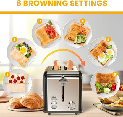 Simple Deluxe 2-Slice Toaster, 3 Function and 6 Browning Setting, Extra Wide Slot & Removable Crumb Tray, for Bread & Waffle, Black