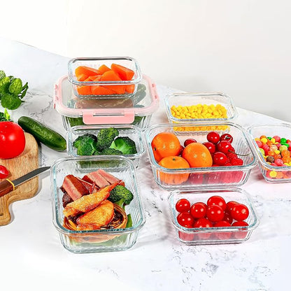 Glass Meal Prep Containers 10 Pack with Striped Pattern - For Food Meal Storage, Microwave Dishwasher Oven Safe, Airtight Lids for Meal Prep Sunday Gym Work - 5×33 Oz + 5×12 Oz