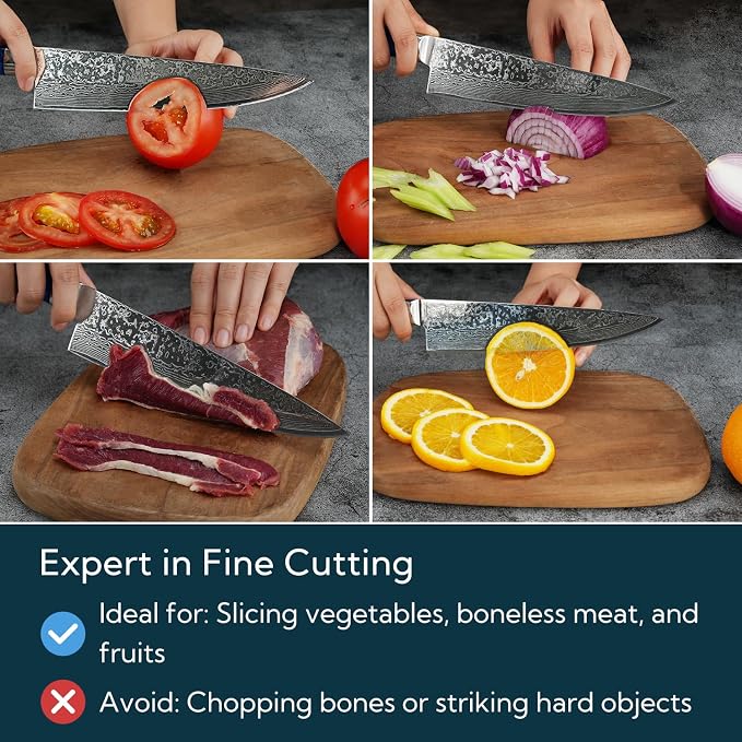 KITCHENDAO Chef Knife 8 Inch 67-Layer Damascus Steel Kitchen Knife Super Sharp Cooking Knife with Unique Rosewood and Resin Handle, Gift Box for Family, Friends and Colleagues