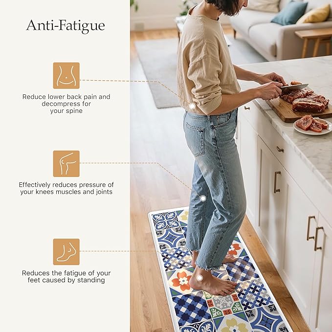 GENIMO Anti Fatigue Kitchen Mats for Floor, Cushioned Non Slip Kitchen Rug, Waterproof Kitchen Floor Mat Runner, Kitchen Mat for Laundry, Sink, Office, Entryway, 23.6"x71", Blue