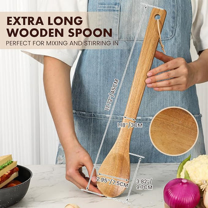 Baderke 1 Pcs 18 Inches Extra Long Wooden Spoons Large Non-stick Kitchen Wooden Spoons Giant Heavy Duty Stir Paddle for Cooking Mixing Stirring Heat Resistant Cooking Tool Chef Mom Gifts (Acacia)