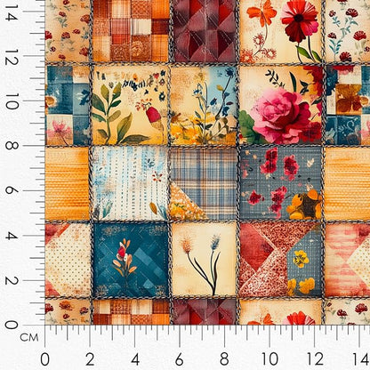 Patchwork Mother & Daughter Cotton Fabric Panel – 6 Designs (10×10 inch Each) + Bonus Sheet 29.5×19.6 inch, 100% Cotton 140 GSM, Made in Türkiye