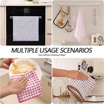 Homaxy Kitchen Towels and Dishcloths Set, 16 x 25 and 12 x 12 Inches, Set of 8 Cotton Terry Kitchen Dish Towels, Super Soft and Absorbent Dish Cloths, Blue/Pink/Red/Brown