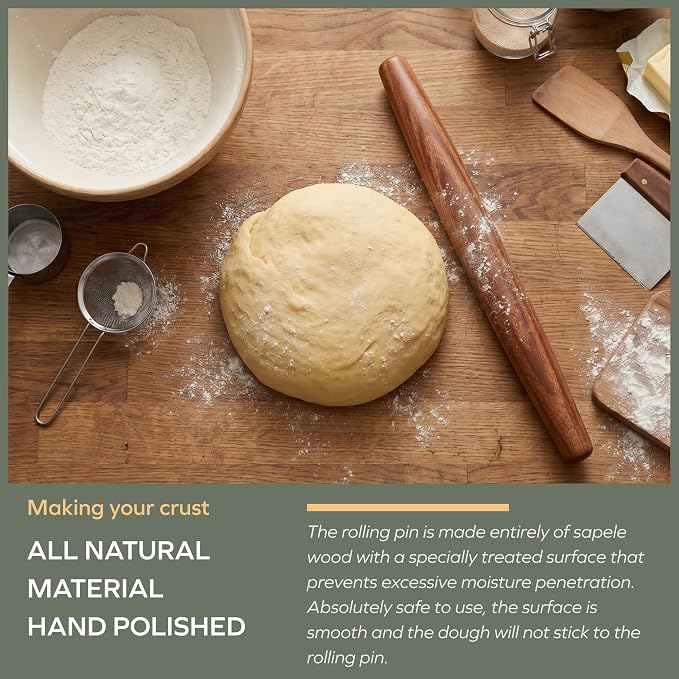 Muso Wood French Rolling Pin and Silicone Baking Mat Set, Sapele Wooden Rolling Pin 15.75 Inch and Tapered Roller for Fondant, Pie Crust, Cookie, Pastry