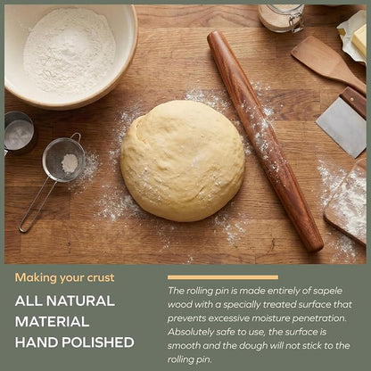 Muso Wood French Rolling Pin and Silicone Baking Mat Set, Sapele Wooden Rolling Pin 15.75 Inch and Tapered Roller for Fondant, Pie Crust, Cookie, Pastry