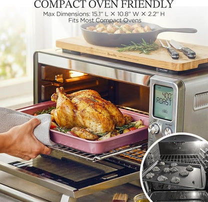 KITESSENSU Baking Pans Sets, Nonstick Bakeware Sets 7-Piece with Round/Square Cake Pan, Loaf Pan, Muffin Pan, Cookie Sheet, Roast Pan, Cooling Rack, Carbon Steel Bake Set Pink
