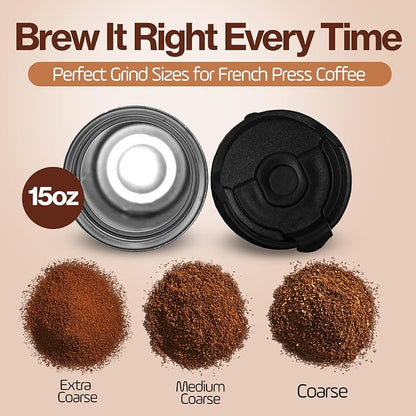 15oz Double Wall Stainless Steel Insulated French Press Coffee and Tea Maker - Portable Camping Mug and Tumbler - Heat Retaining, Leak-Proof, Travel-Friendly for Office and Outdoor Adventures (Black)