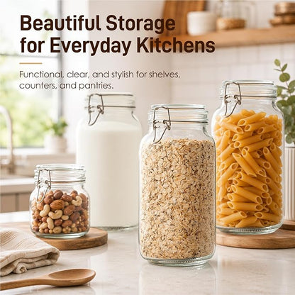 GOSCHE 78oz Glass Jars with Airtight Lids, 3 Pack Square Glass Storage Containers with Labels, Wide Mouth Borosilicate Glass Canisters, BPA-Free for Flour, Sugar, Rice, Pasta, Coffee