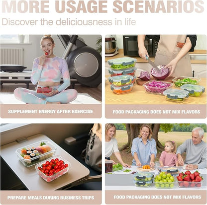 10-Pack Meal Prep Containers with Snap Locking Lids, Glass Airtight Lunch, Food Storage Containers, Microwave, Oven, Freezer and Dishwasher Friendly, Gray
