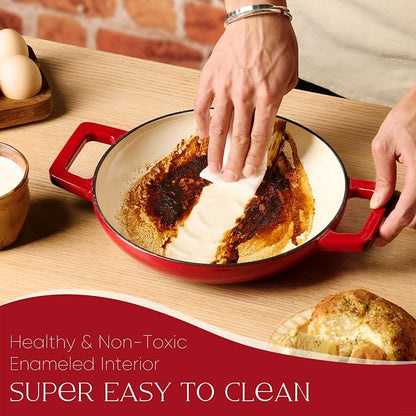 CAROTE Enameled Cast Iron Bread Dutch Oven, Round Bread Oven Pot with Dome Lid for Homemade Sourdough Bread Baking, Healthy & Non-Toxic, Dual Handles, All Stovetop Compatible, Oven Safe up to 500° F, 5 Quarts, 9 Inches, Red
