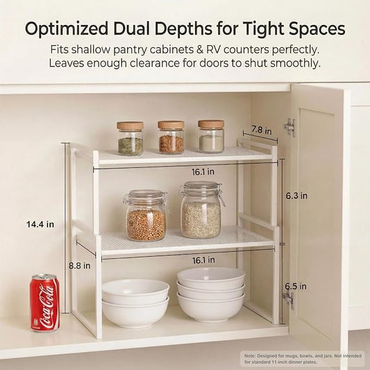 Set of 2 Cabinet Organizers 16.1''W 44 LBS Load Capacity Heavy Duty Kitchen Pantry Shelves Counter Countertop Storage Racks