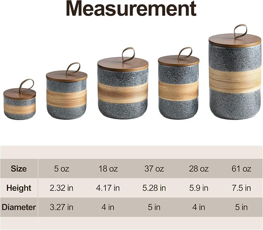 Miamolo Small Ceramic Jar with Lid, Coffee Container, Coffee Canisters with Airtight Lids Kitchen Food Storage Jars for Spice Sugar Tea Bag, Mini Decorative Jars for Countertop, Grey & 5 fl.oz