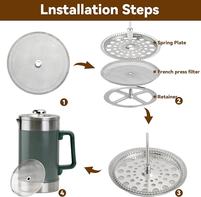 French Press Filter Compatible with Stanley French Press, 4 Pcs Reusable Stainless Steel Filter for Stanley Coffee Maker 48 oz