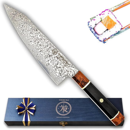8” Kiritsuke Chef Knife – 110-Layer Damascus Steel, Dual Core, Octagonal Wood Handle, Razor Sharp – from British Fusion Atelier KOKORO – A Signature Gift for Ambitious Cooks