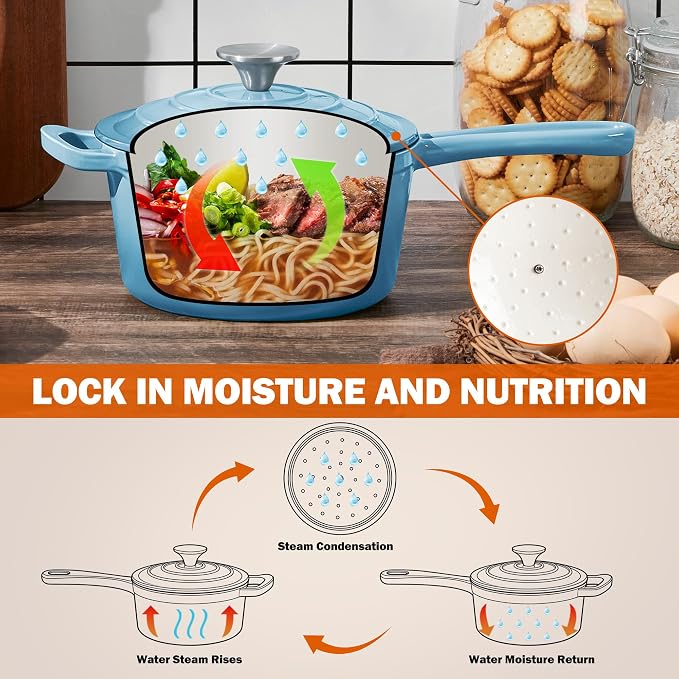 Homikit Small Cast Iron Pot, 1 QT Enameled Cast Iron Sauce Pan with Lid, Heavy Duty Enamel Dutch Oven Kitchen Cookware for Making Pasta, Boiling Soup, Warming Milk, Nonstick & Oven Safe, Sky Blue