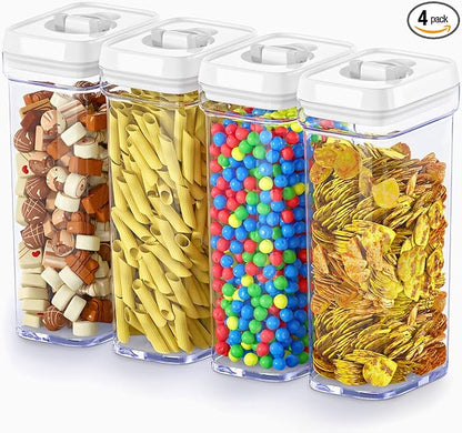 DWËLLZA KITCHEN Airtight Food Storage Containers with White Lids 1.7L - 4 Pc Air Tight Pantry Storage Containers Clear Kitchen Organization and Storage Set BPA-Free - Keeps your Food Fresh & Dry