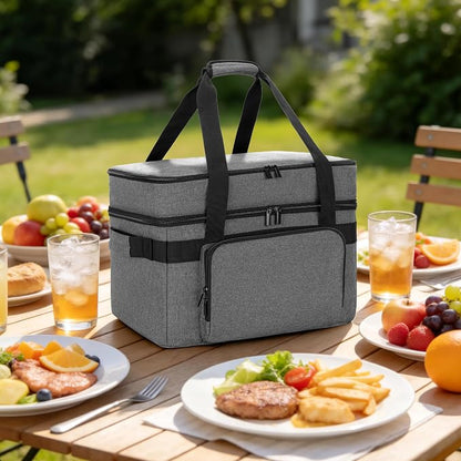LUXJA Programmable Slow Cooker Carrying Bag Compatible with Hamilton Beach Crock Pot, 6-8 Quart Oval Slow Cooker Carrier for Crockpot with Casserole Dish Section, Gray