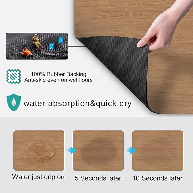 Coffee Mat Coffee Bar Mat - Absorbent Rubber Backed Coffee Pot Cup Holder Quick Drying Mats Fit Under Coffee Maker Espresso Machine Coffee Bar Accessories Kitchen Counter Dish Drying Mat 23"x15", Wood