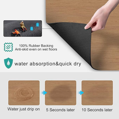 Coffee Mat Coffee Bar Mat - Absorbent Rubber Backed Coffee Pot Cup Holder Quick Drying Mats Fit Under Coffee Maker Espresso Machine Coffee Bar Accessories Kitchen Counter Dish Drying Mat 23"x15", Wood