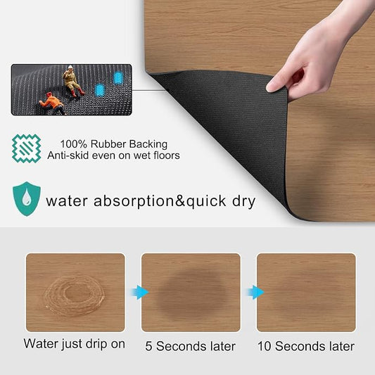 Coffee Mat Coffee Bar Mat - Absorbent Rubber Backed Coffee Pot Cup Holder Quick Drying Mats Fit Under Coffee Maker Espresso Machine Coffee Bar Accessories Kitchen Counter Dish Drying Mat 23"x15", Wood