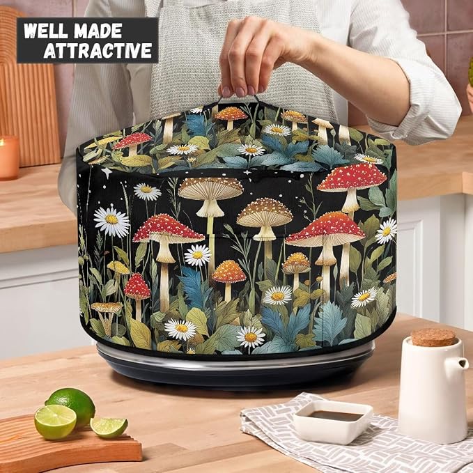 Mushrooms Daisies Slow Cooker Dust Cover 6-8 qt Crock for Pot Keep Small Kitchen Appliance Clean Kitchen Home Accessories Decor Cover with Top Handle