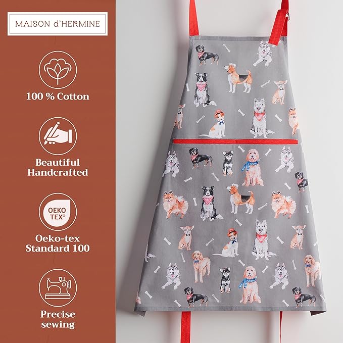 Maison d' Hermine 100% Cotton Apron for women with Pocket Kitchen Chef Apron for Men Cooking Spring Summer