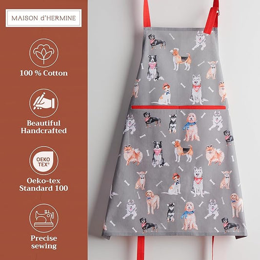 Maison d' Hermine 100% Cotton Apron for women with Pocket Kitchen Chef Apron for Men Cooking Spring Summer