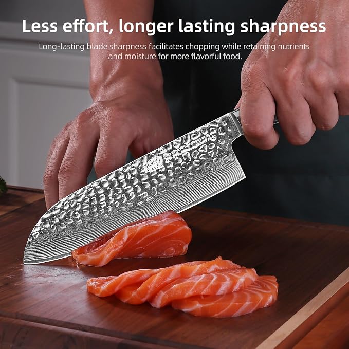 FINDKING 7 Inch Damascus Santoku Knife,Versatile Japanese-Inspired Chef Knife, Multifunctional Asian Culinary for Vegetable Preparation (Raven Series)