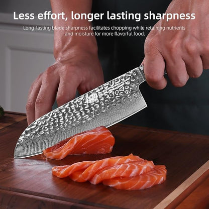 FINDKING 7 Inch Damascus Santoku Knife,Versatile Japanese-Inspired Chef Knife, Multifunctional Asian Culinary for Vegetable Preparation (Raven Series)