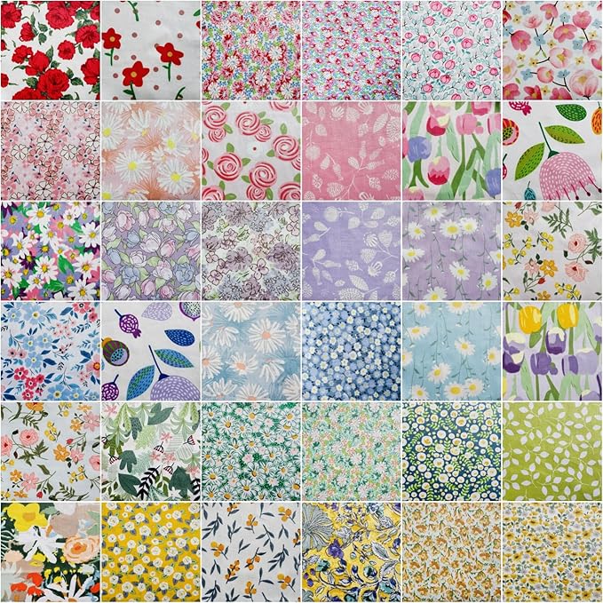 DMFR Floral Charm Packs for Quilting 5 Inch, 42Pcs 100% Cotton Fabric Squares 5 x 5 Precut Quilt Squares, Pink Flower Fabric Bundle for Baby Girl Quilts, Sewing, Patchwork, DIY Crafts