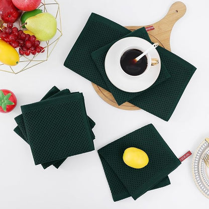 Homaxy 100% Cotton Waffle Weave Kitchen Dish Towels, Ultra Soft Absorbent Quick Drying Cleaning Towel, 13 x 28 Inches, 24-Pack, Blackish Green