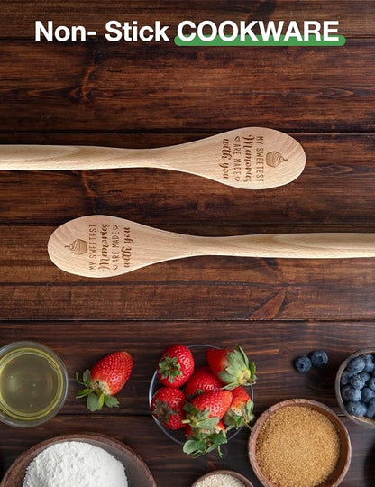 My Sweetest Memories Are Made with You Funny Wooden Spoons for Cooking, Salad Mixing Stir Serving Spoon, Kitchen Accessories Valentine's Day Gifts for Woman Men Husband Wife