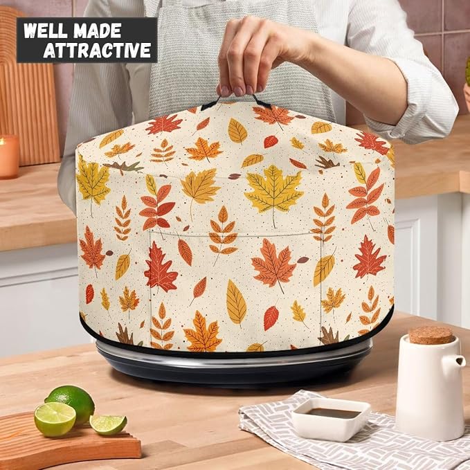 Autumn Leaves Slow Cooker Dust Cover Compatible with 6-8 qt Crock for Pot Small Kitchen Appliance Decor Dust Cover with A Top Handle and Pocket