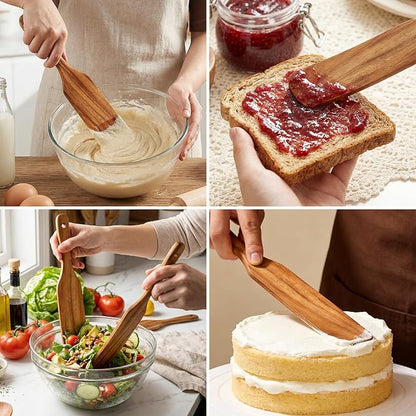 3 Pack Skinny Wooden Spurtle Set for Sourdough Starter Kit Accessories Teak Wood Jar Spatula Sourdough Bread Baking Supplies Gift Spurtles Kitchen Tools Stirring Stick Spoon Dough Whisk Scraper