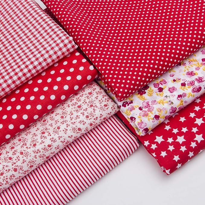 7 pcs 20" x 20" Cotton Fabric DIY Making Supplies Quilting Patchwork Fabric Fat Quarter Bundles DIY for Quilting Cotton Patchwork Cushions (Red, 20" x 20")