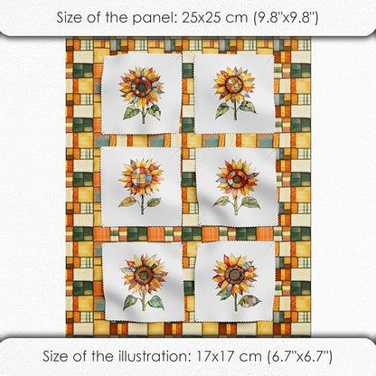Patchwork Sunflower Cotton Fabric Panel – Six 10×10 inch Designs + Bonus 29.5×19.6 inch Patchwork Sheet, 100% Turkish Cotton 140 GSM