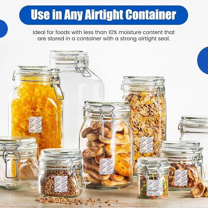 400CC Oxygen Absorbers for Long Term Food Storage, 100 Count (10 Packs of 10) - Food Grade for Mylar Bags, Airtight Containers, Freeze Dryer & Dehydrator, White