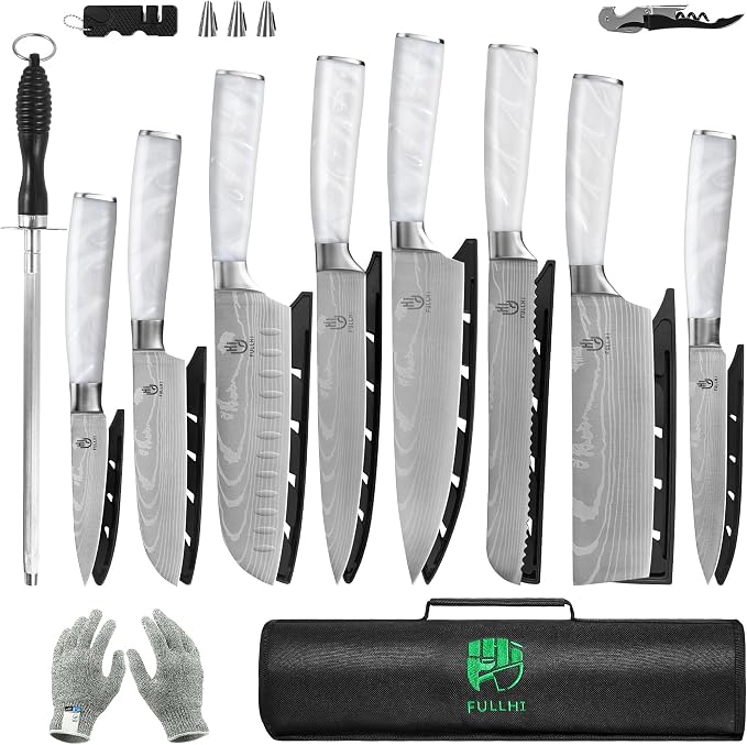 FULLHI Knife Set, 14pcs Japanese Knives Set, Multiple Colour Premium German Stainless Steel Chef Knife Set