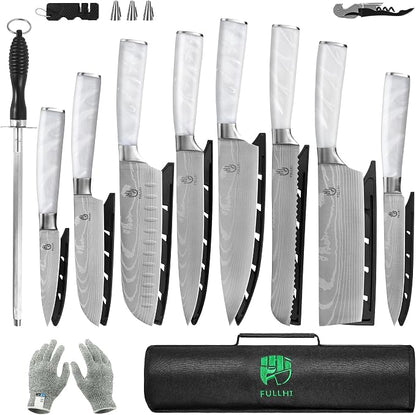 FULLHI Knife Set, 14pcs Japanese Knives Set, Multiple Colour Premium German Stainless Steel Chef Knife Set