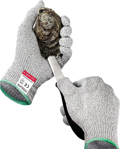 Rockland Guard Professional Oyster Shucking Kit - 3.5” Heavy Duty Stainless Steel Oyster Shucking Knife and Level 5 Cut Resistant Gloves, Clam Opener Shucker and Seafood Tool Gift Set, Medium