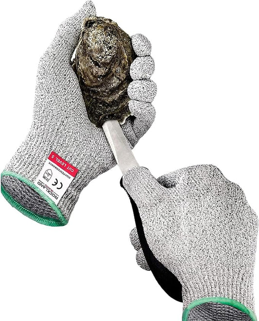 Rockland Guard Professional Oyster Shucking Kit - 3.5” Heavy Duty Stainless Steel Oyster Shucking Knife and Level 5 Cut Resistant Gloves, Clam Opener Shucker and Seafood Tool Gift Set, Medium