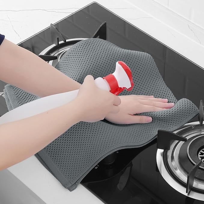 Homaxy 100% Cotton Waffle Weave Kitchen Dish Towels, Ultra Soft Absorbent Quick Drying Cleaning Towel, 13 x 28 Inches, 24-Pack, Grey