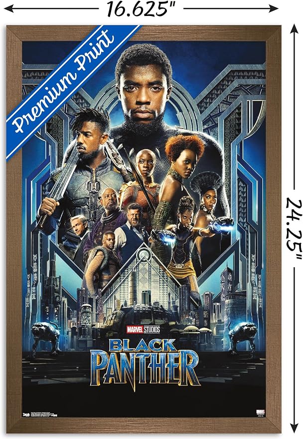 Trends International Marvel Cinematic Universe - Black Panther - Group One Sheet Wall Poster, 14.725" x 22.375", Bronze Framed Version