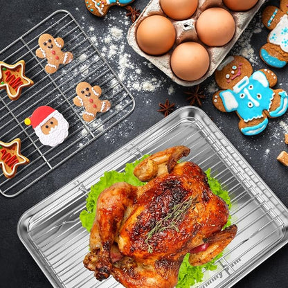 Yummy Sam Baking Sheet With Rack Set Including 3 Pans and 3 Racks Stainless Steel Cookie Sheet Baking Pans With Cooling Rack for Oven Heavy Duty Food Grade Rust Free Stainless Steel Half Sheet
