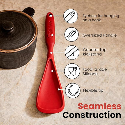Silicone Spoon Spatula for Cooking - Multifunction Scoop Spatula Spoonula - Heat Resistant Cooking Spoon for Nonstick Cookware - Large Silicone Kitchen Spoon - Seamless Design (Red,2pcs)