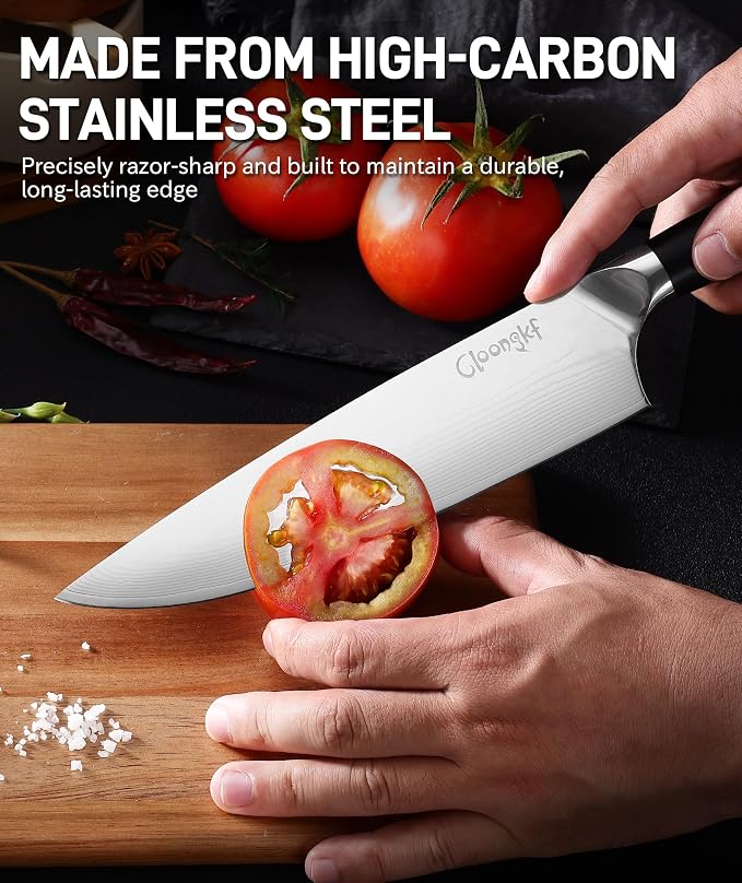 3-Piece Damascus Kitchen Chef Knife Set- 8" Chef Knife, 7" Santoku, 5.5" Utility Knife Japanese High Carbon Stainless Steel with G10 Handle Gift Box Cutting Tools for Meat, Vegetables